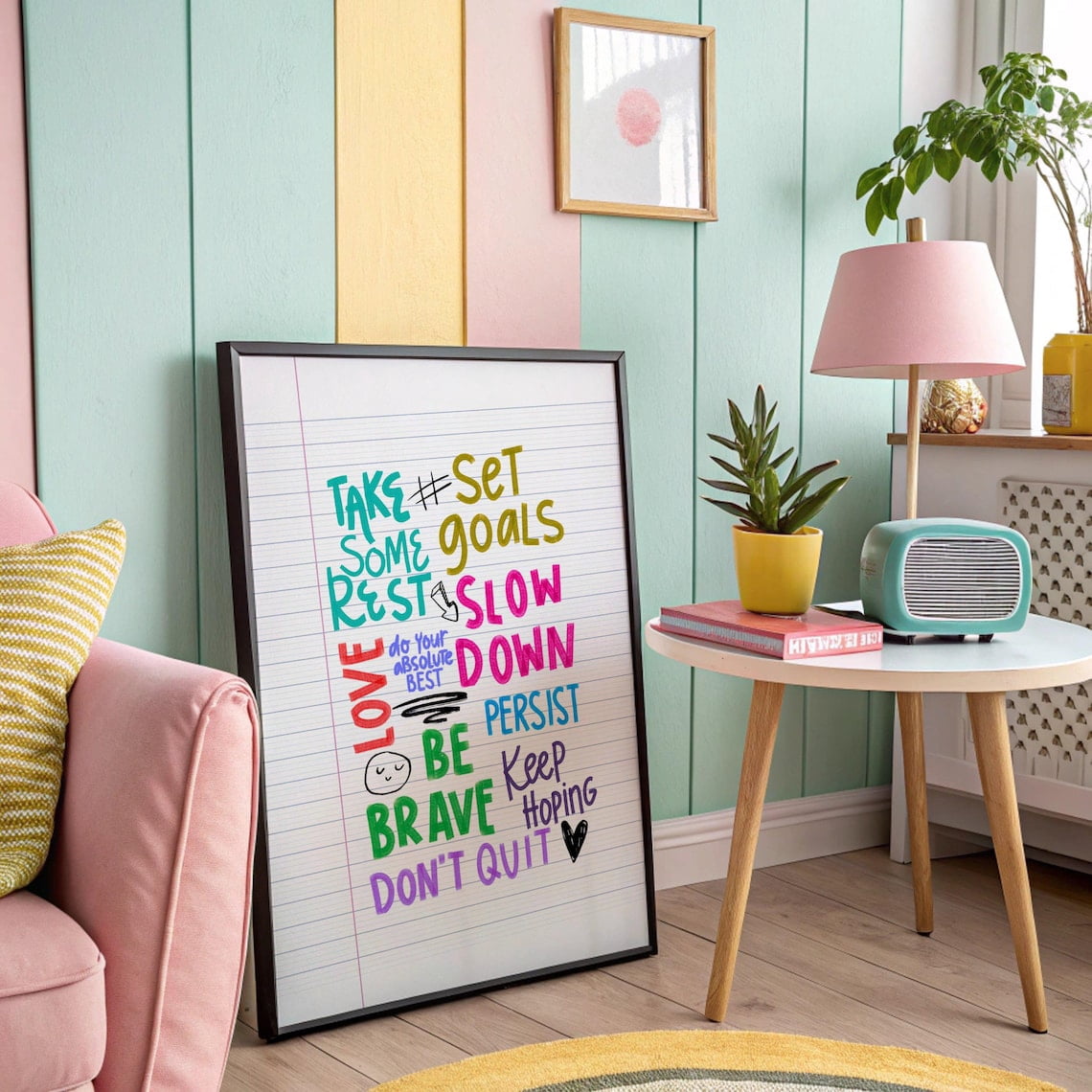 Positive Affirmations Preppy Print Retro Trendy Wall Art Aesthetic Dorm ...