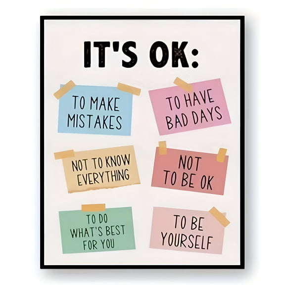 Positive Affirmations Wall Art Poster Its Ok Not To Be Ok Quote Print for Classroom Playroom Home School Decor Mental Wellness Gift, UNFRAMED 8x12