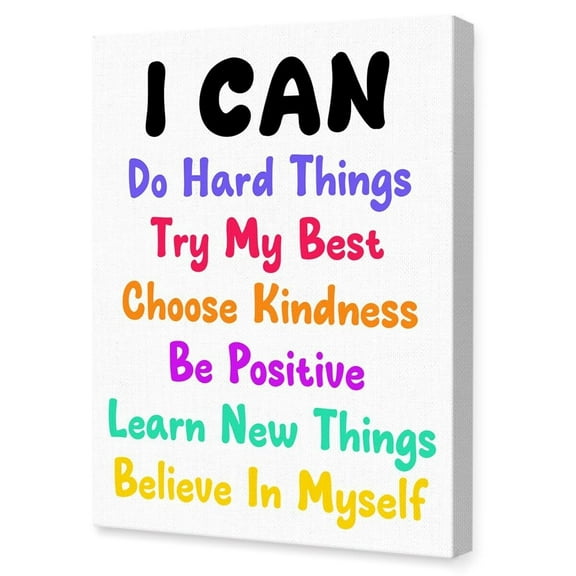 Positive Affirmations Wall Decor for Kids, I Can Do Hard Things Wall Decor,Inspirational Canvas Wall Art for Kids Room Classroom Nursery