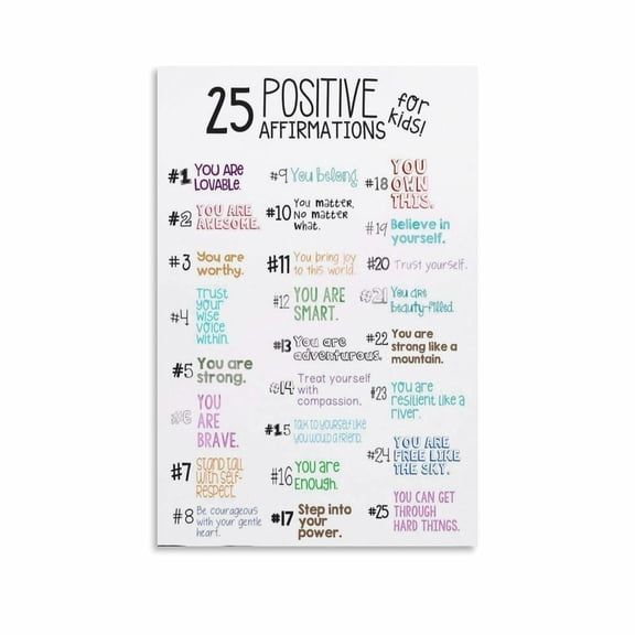 Positive Affirmations for Kids Poster Classroom Poster (6) Canvas Painting Posters And Prints Wall Art for Living Room Bedroom Decor