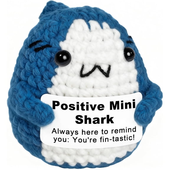 Positive Animals Crochet Shark Gift Mini Emotional Shark Plush with Support Message, for Coworker or Friend Women Men
