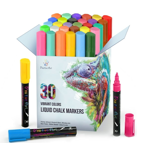 Positive Art Liquid Chalk Markers Set, Assorted Colors, 30 Counts