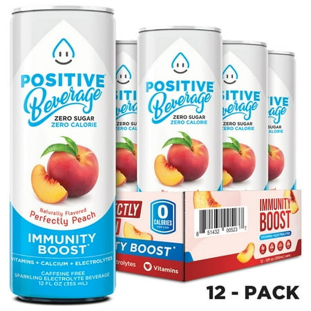 Positive Beverage Drink - Zero Calorie, Zero Sugar Immunity Support, Vitamins, Calcium, Electrolytes - Perfectly Peach