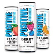Positive Hydration Electrolyte & Vitamin Drink 3-Flavor Variety Pack Zero Calorie, Caffeine-Free, 12-oz, Pack of 12