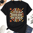 thumbnail image 1 of Positive Classroom Day Teacher T-Shirt for Women, 100% Cotton Crew Neck Short Sleeve Shirt, Retro Sunburst School Graphic, 1 of 7