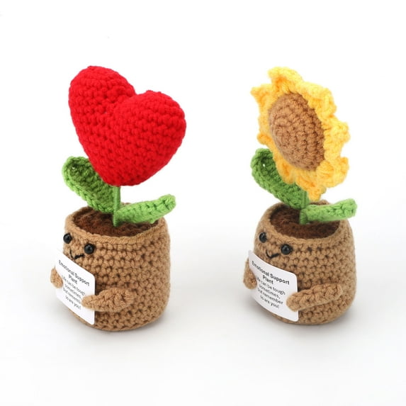 Positive Crochet Animal Heart Flower/Sunflower Gifts, TSV Handmade Knitted Emotional Support Doll Appreciation Gift for Coworker, Best Friend, Sister, Teacher, Mom