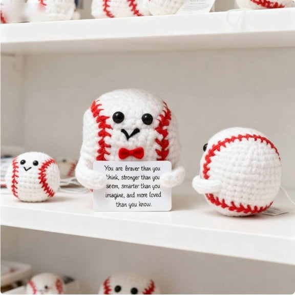 Positive Crochet Animals Baseball Emotional Support Plush Crochet Funny Gift for Women Friends Birthday Emotional Support Doll Knitting Toy Motivational Crochet Accessories Desk Room Decor 2PC