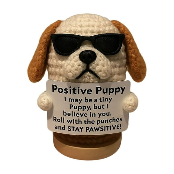 Positive Crochet Animals Chiots Puppy Gifts, Graduate Essentials Stuffers Handmade Crochet Pug for Friend Coworkers Dog Mom Dad, Emotional Inspirational Little Reminders Support