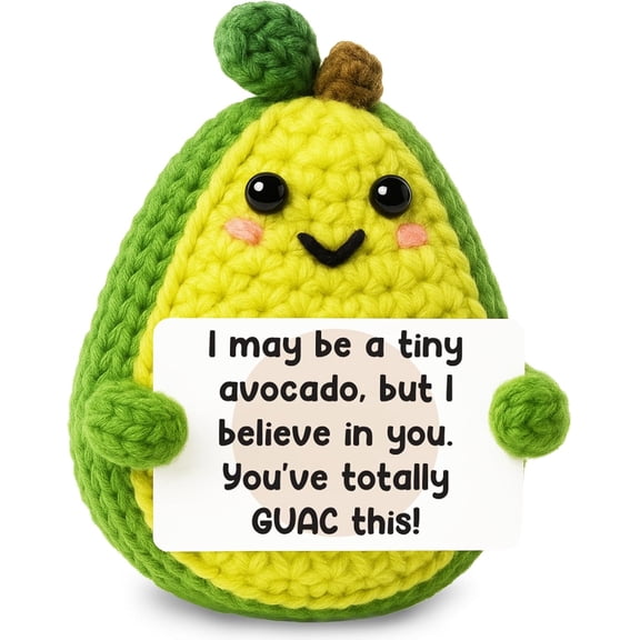 Positive Crochet Avocado Emotional Support Gift with Inspirational Card, Handmade Mini Avocado Plush Funny Encouragement Gift Desk Decor for Friends Coworkers Women Men