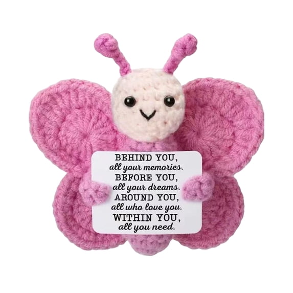 Positive Crochet Butterfly for Women, Mini Handmade Emotional Support Plush for Friends, Coworkers Boss Girls Teachers on Birthday Christmas Valentines Card Bracelet Blanket Basket