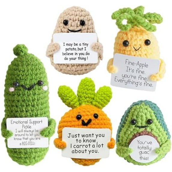 Positive Crochet Doll,Emotional Support Crochet Gift,5PCS Encouragement Support Vegetables and Fruits Knitted Dolls with Positive Card$$Home Decor, Kitchen, & Other