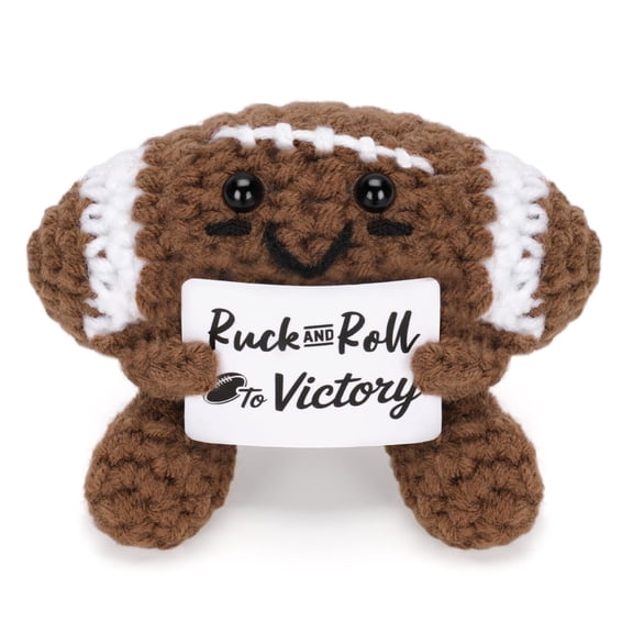 Positive Crochet Doll Football Gifts, Handmade Emotional Support Rugby Figure with Motivational Message, Uplifting Mini Desk Buddy for Coach, Dad, Coworkers & Sports Fans