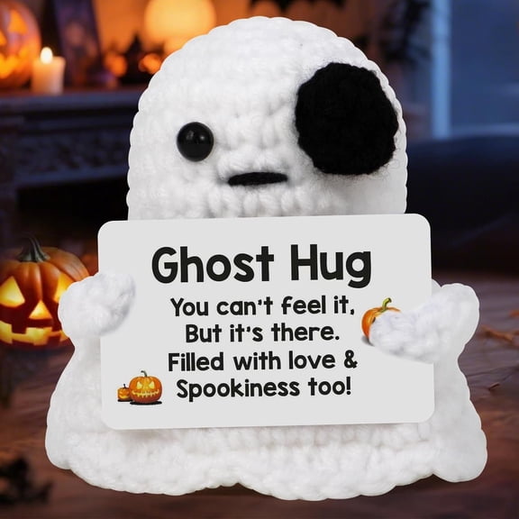 Positive Crochet  Hug Plush - Halloween Emotional Support Ghosts Stuffed , Spooky Valentines or Friendship ,  Halloween Crochet  for Women, GF,