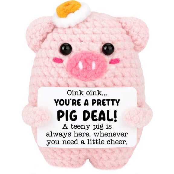 Positive Crochet Pink Pig Mother Day Birthday Funny Gifts for Women, Handmade Emotional Inspirational Pig with Affirmation Cards for Women Friend Sister Daughter Girl Trendy Stuff Stocking Stuffers