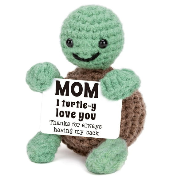 ANNECOSK Mini Funny Turtle Mom Gifts from Daughter Son, Birthday Mothers Day Easter Gifts for Mom Mother Mama Presents, I Love You Small Cute Stuff Things, Handmade Emotional Positive Crochet Turtle