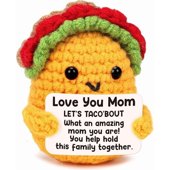 Positive Crochet Taco Plush – Inspirational Emotional Support Gift for Women Men, Self Care Desk Decor, Christmas Birthday Thanksgiving Gifts for Son Daughter Sister Mom Dad Friend Coworkers