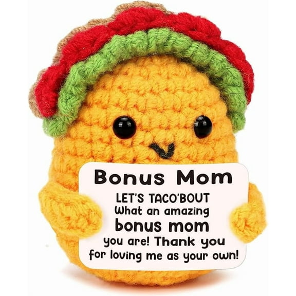 Positive Crochet Taco Plush – Inspirational Emotional Support Gift for Women Men, Self Care Desk Decor, Christmas Birthday Thanksgiving Gifts for Son Daughter Sister Mom Dad Friend Coworkers