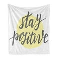 thumbnail image 1 of Positive Energy Soft Flannel Fleece Throw Blanket, Cursive Lettering Words on Circular Pastel Tone Backdrop, Cozy Plush for Indoor and Outdoor Use, 60" x 80", Grey Pale Yellow, by Ambesonne, 1 of 5