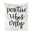 thumbnail image 1 of Positive Energy Soft Flannel Fleece Throw Blanket, Positives Vibes Only Words and Outline Leafy Branches, Cozy Plush for Indoor and Outdoor Use, 50" x 70", Apple Green Grey, by Ambesonne, 1 of 5