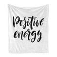 thumbnail image 1 of Positive Energy Soft Flannel Fleece Throw Blanket, Vibes Themed Calligraphic Image of Cursive Lettering Words, Cozy Plush for Indoor and Outdoor Use, 70" x 90", Charcoal Grey White, by Ambesonne, 1 of 5