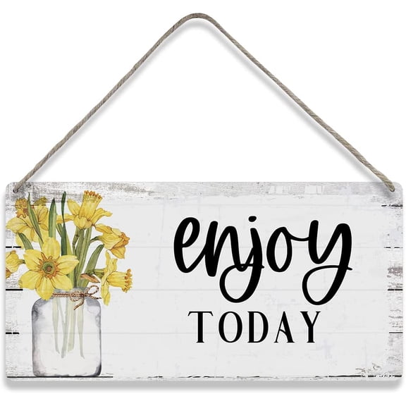 Positive Enjoy Today Quote Sayings Home Wall Decor Wooden Signs Rustic Farmhouse Hanging Wall Plaque Sign Gift 10x5 Inch