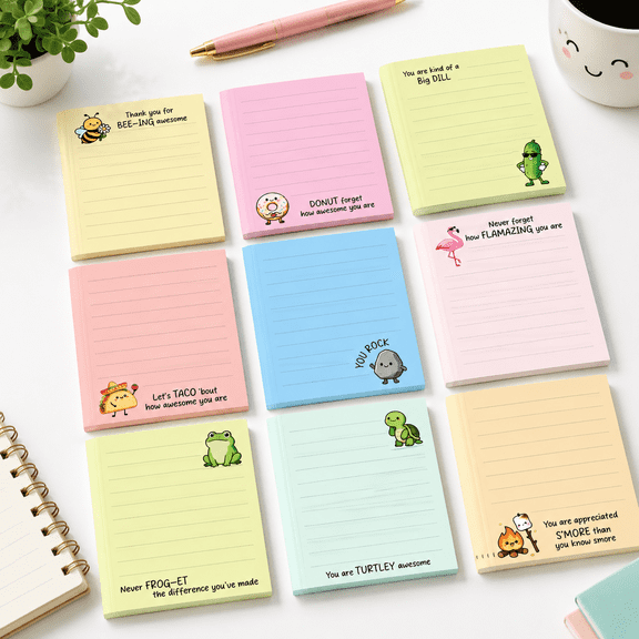 Positive Funny 3x4 Inch Sticky Notes 9-Pack, 450 Total Sheets