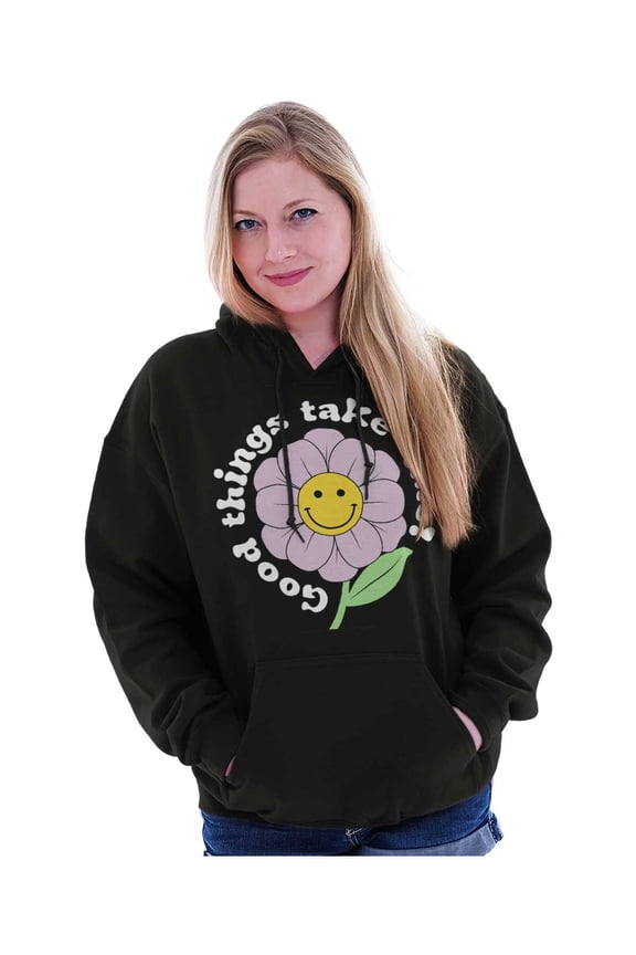 Positive Good Things Take Time Flower Hoodie Sweatshirt Women Brisco Brands S