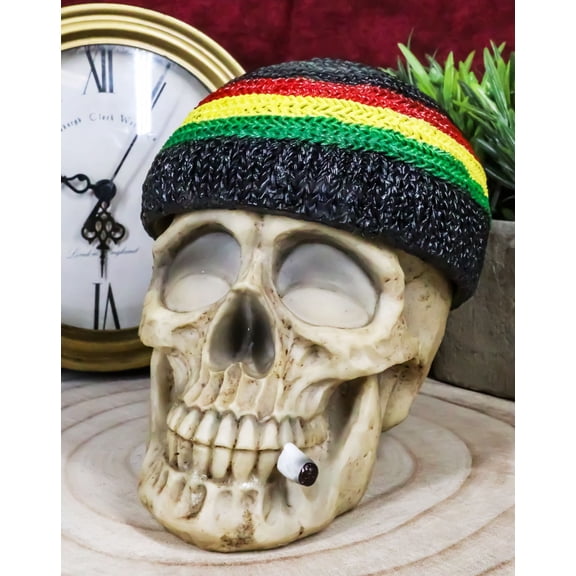 Positive Good Vibes Gypsy Rasta Skull With Beanie Hat Smoking Decorative Box