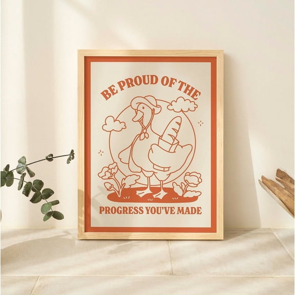 Positive Goose Motivation Quote Baguette Duck Nursery Study Room Decor, Unframed Paper Print Size 8x12