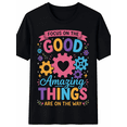 thumbnail image 1 of Positive Graphic T-Shirt for Women Men, Inspirational Quote Tee with Colorful Gear Design, Casual Short Sleeve Crew Neck Shirt, Trendy Everyday Wear, 1 of 12
