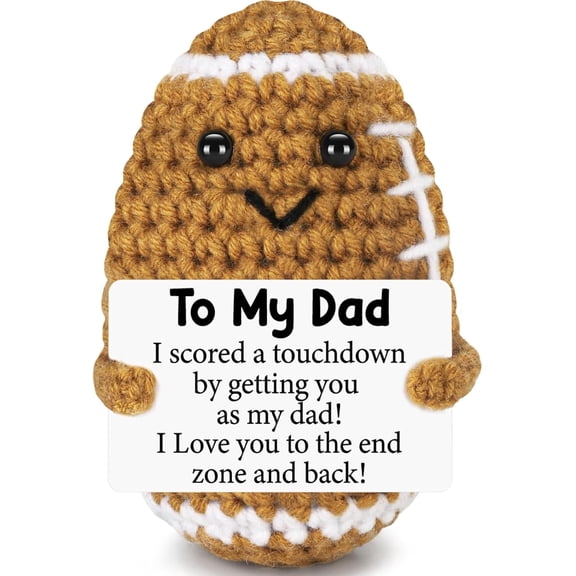 Positive Handmade Crochet Gift for Dad, Funny Cute Small Gifts for Dads, I Love You Papa Birthday Gift Father's Day Idea, Unique Football Doll for Step-Dads