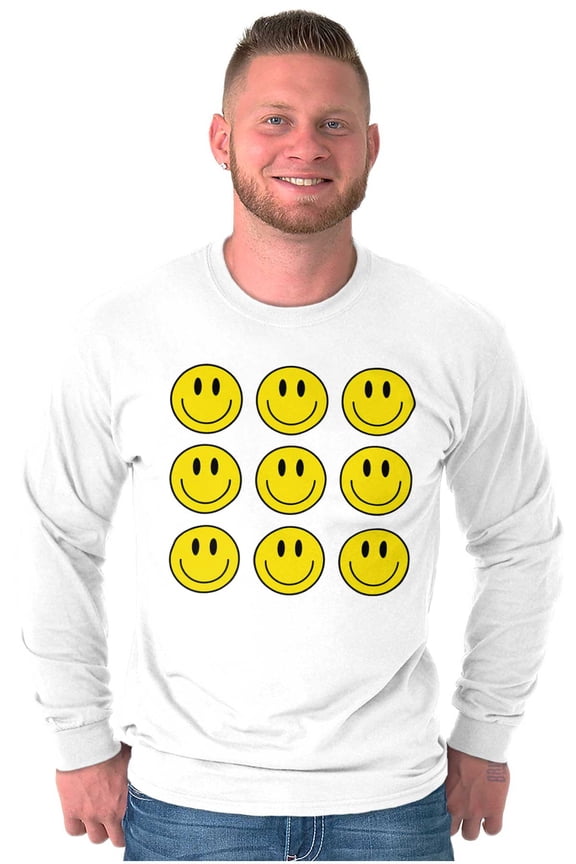 Positive Happy Faces Smile Emoticons Long Sleeve TShirt Men Women Brisco Brands S