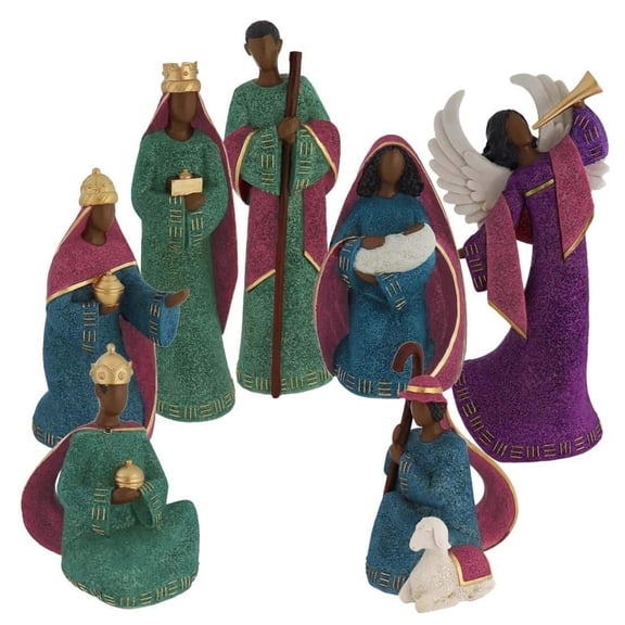 Positive Image Gifts Colorful African American 7 Piece Christmas Nativity Set Decoration 12 Inch Tall