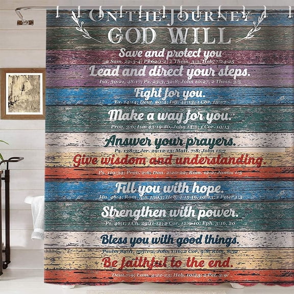Positive Inspirational Quotes Shower Curtain, Country Vintage Colorful Wood Planks Rustic Farmhouse Bathroom Decor, Waterproof Polyester Fabric Shower Curtain, 72x72 Inch, On The Journey