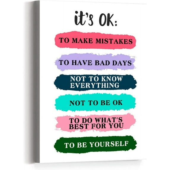 Positive Inspirational Quotes Wall Art Canvas,It''s OK Motivational Canvas Prints Framed Wall Art for Kids Room Nursery Décor,Encouragement Gifts for Kids Teens