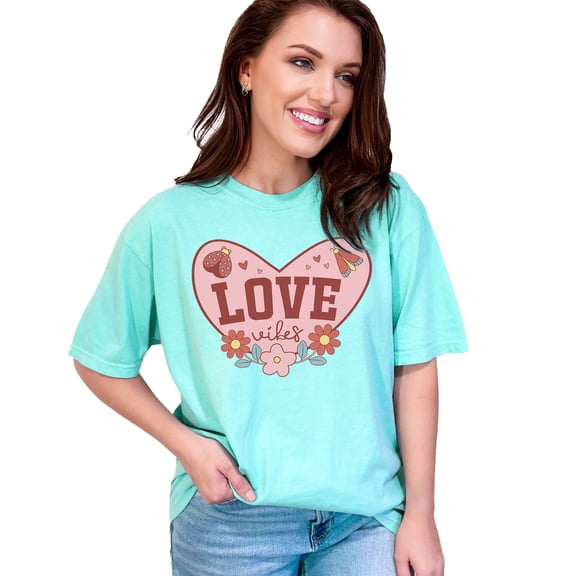 Positive Love Vibes Heart and Flowers, Chalky Mint Comfort Colors T-Shirt, Medium