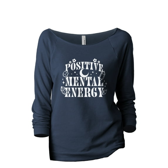 Positive Mental Energy Women's Fashion Slouchy 3/4 Sleeves Raglan Lightweight Sweatshirt Navy Medium