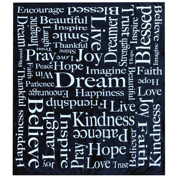 Positive Message 50x60 inch Soft Plush Black Fleece Blanket Throw