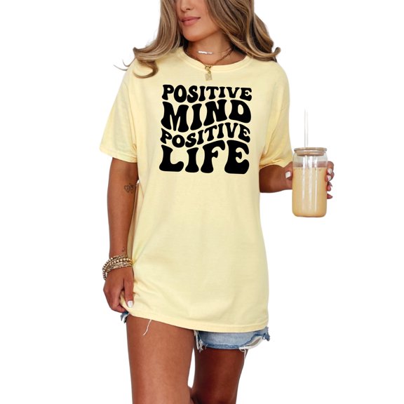 Positive Mind, Positive Life, Positivity Quote, Groovy Retro Wavy Text, Butter Comfort Colors T-Shirt, 2XL