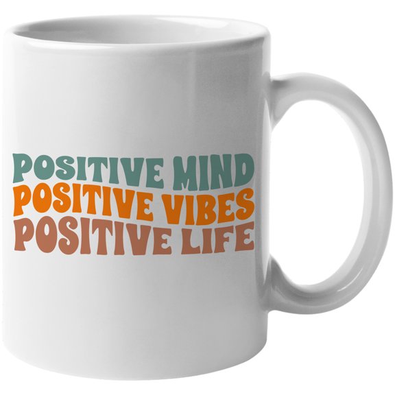 Positive Mind, Positive Vibes, Positive Life, Positivity Quote, Groovy Retro Wavy Text Merch Gift, White 11oz Ceramic Mug