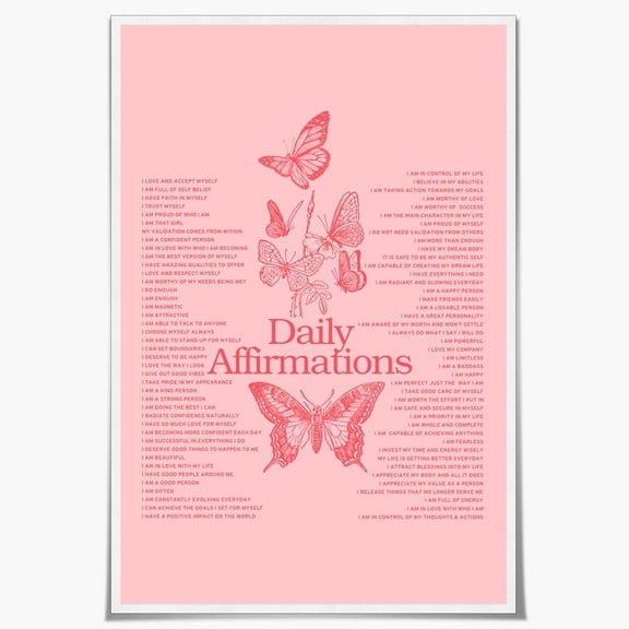 Positive Minimalist Canvas Wall Art Daily Affirmations Aesthetic Room Wall Decor Posters Trendy Inspirational Quotes Pink Butterfly Poster Prints Decor Picture for Bedroom Decor Gifts Unframed