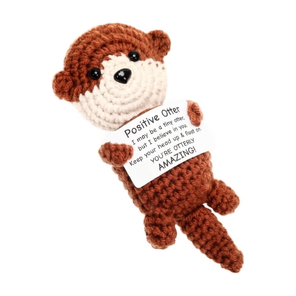 Positive Otter Crochet Doll 5.5 Inch Handmade Knitted Stuffed Toy Emotional Support Pocket Hug Encouragement Gift
