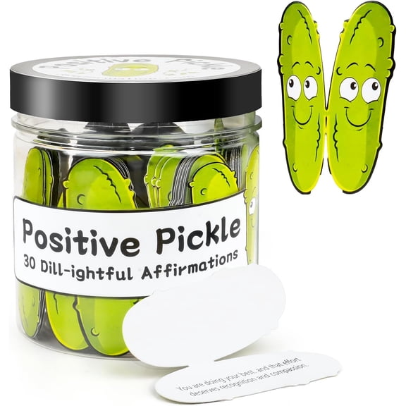 Positive Pickle Emotional Support Affirmation Cards in Jar - 60 Unique Motivational Quotes, Mental Health Gifts to Cheer Up Friends, Mini Positive Messages & Decorative Pickle Jar