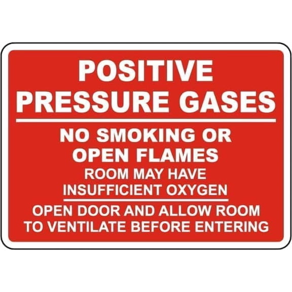 Positive Pressure Gases No Smoking Open Flames Metal Tin Sign, Chemical Oxygen Safety Plaque for Home Work, Flammable Gas Warning Sign, 8x12 Inch