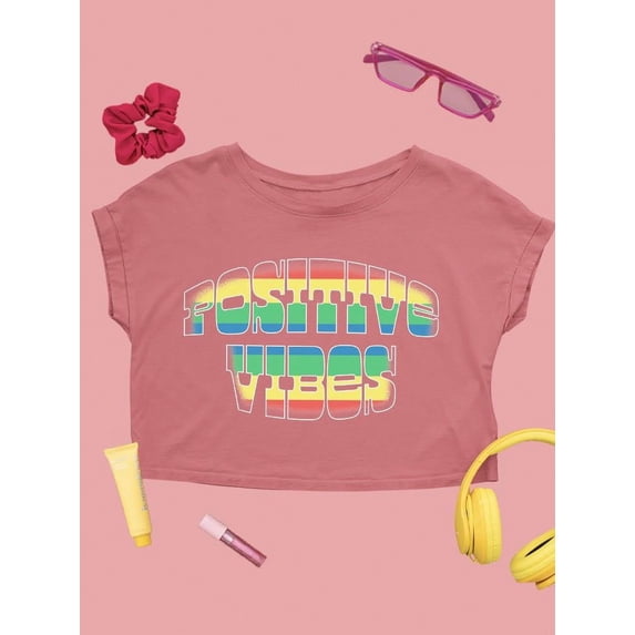 Positive Quote: Positive Vibes Crop Tee Women's -SelectDesign Designs