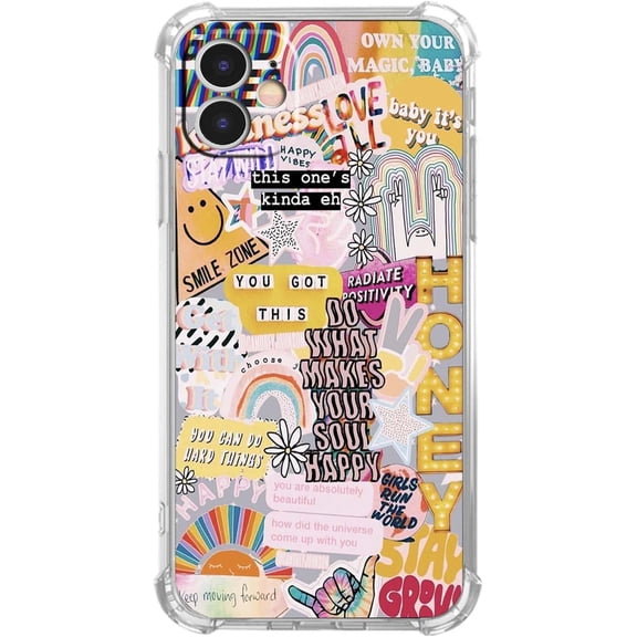 Positive Quotes Collage for iPhone 11 Case, Hippie Indie Aesthetic Pattern, Unique Soft TPU Bumper Case for iPhone 11