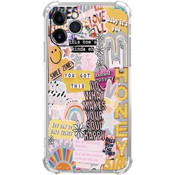 Positive Quotes Collage for iPhone 11 Pro Max Case, Hippie Indie Aesthetic Pattern, Unique Soft TPU Bumper Case for iPhone 11 Pro Max