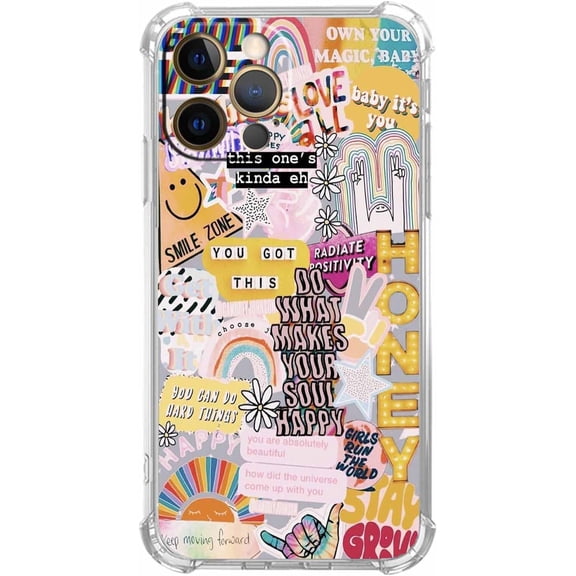 Positive Quotes Collage for iPhone 12 Pro Max Case, Hippie Indie Aesthetic Pattern, Unique Soft TPU Bumper Case for iPhone 12 Pro Max