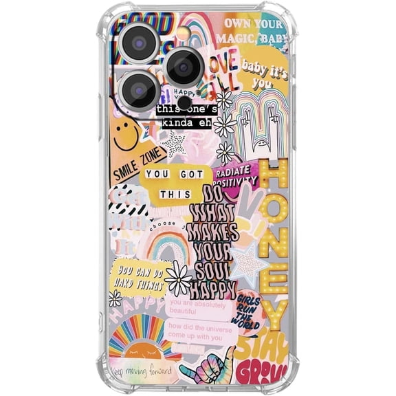 Positive Quotes Collage for iPhone 13 Pro Max Case, Hippie Indie Aesthetic Pattern, Unique Soft TPU Bumper Case for iPhone 13 Pro Max