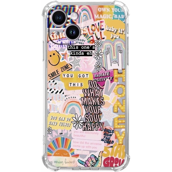 Positive Quotes Collage for iPhone 15 Case, Hippie Indie Aesthetic Pattern, Unique Soft TPU Bumper Case for iPhone 15
